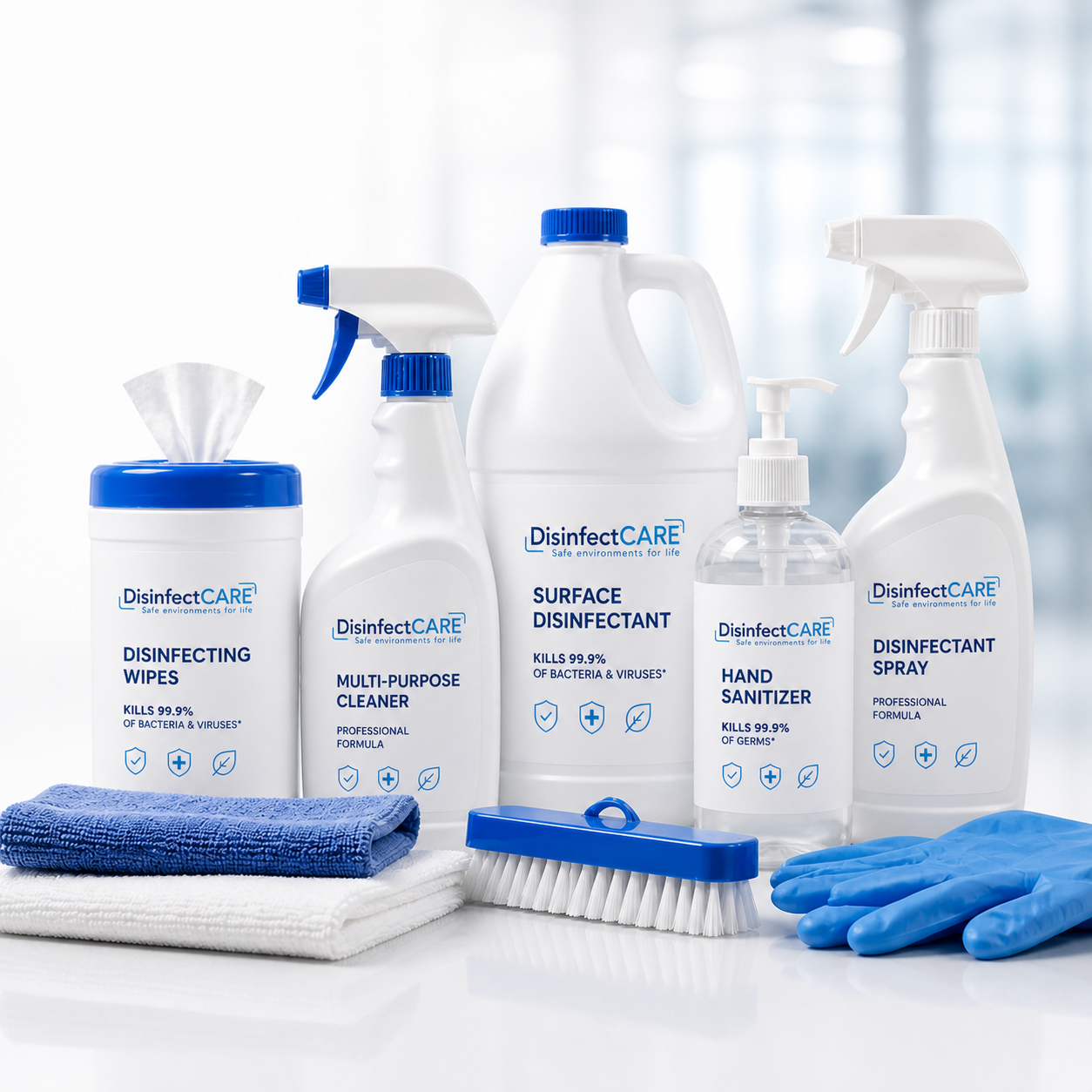 Commercial-grade EPA-registered disinfection products and spray equipment